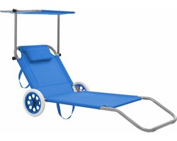 vidaXL - Ligbed - met - luifel - en - wieltjes - inklapbaar - staal - blauw