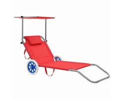 vidaXL - Ligbed - met - luifel - en - wieltjes - inklapbaar - staal - rood
