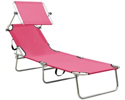 vidaXL Ligbed met luifel - Inklapbaar - Staal - Magenta Ligbed - Lounge Bed - Tuinset - Tuinmeubilair - Relaxen