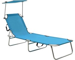 vidaXL - Ligbed - met - luifel - inklapbaar - staal - turquoise - en - blauw