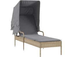 vidaXL - Ligbed - met - luifel - poly - rattan - beige