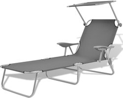 vidaXL - Ligbed - met - luifel - staal - grijs
