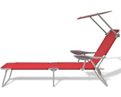 vidaXL Ligbed met Luifel - Staal - Rood Ligbed - Strandbed - Tuinstoel - Buitentijd - Relaxen