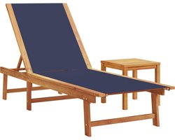 vidaXL Ligbed met Tafel - Acaciahout - Blauw Textileen Ligbed - Lounge Stoel - Tuin Meubel - Acacia Hout - Textiel