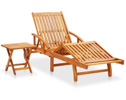 vidaXL Ligbed met Tafel en Kussen - Acaciahout Ligbed - Acacia Hout - Lounge Bed - Tuinset - Buitendecor