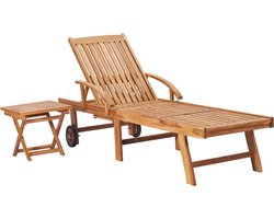vidaXL Ligbed met Tafel & Kussen - Massief Teakhout Ligbed Teak - Lounge Stoel - Tuinset - Buitenspeelplek - Garden Furniture