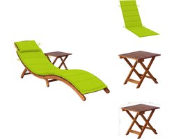 vidaXL Ligbed Met Tafel - Ligbedden Met Tafels - Ligbed Met Tafeltje - Ligbedden Met Tafeltjes - Ligbed met tafeltje en kussen massief acaciahout