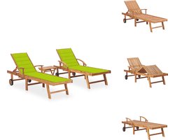vidaXL Ligbed Met Tafel - Ligbedden Met Tafels - Ligbeddenset - Ligbeddensets - Ligbedden 2 st met tafel en kussens massief teakhout