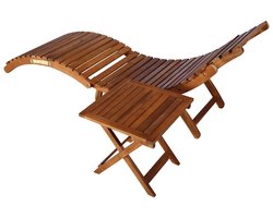 vidaXL Ligbed met tafeltje en kussen - Acaciahout Ligbed - Lounge Stoel - Tuinset - Buitendecoratie - Acacia Hout
