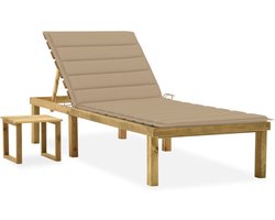 vidaXL - Ligbed - met - tafeltje - en - kussen - geïmpregneerd - grenenhout