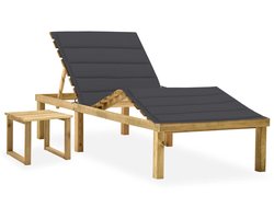 vidaXL - Ligbed - met - tafeltje - en - kussen - geïmpregneerd - grenenhout
