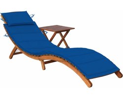 vidaXL - Ligbed - met - tafeltje - en - kussen - massief - acaciahout