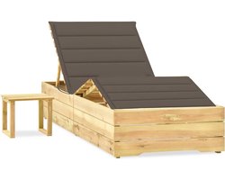 vidaXL Ligbed met tafeltje en kussen taupe Tuinmeubel - Lounge Bed - Ligbed - Hout Meubel - Grenenhout - Outdoor Furniture - Tuinset - Balkon Set
