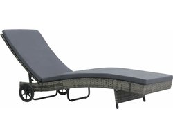 vidaXL - Ligbed - met - wielen - en - kussen - poly - rattan - antraciet