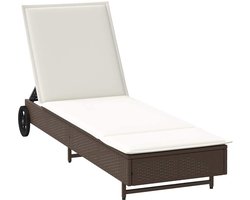 vidaXL - Ligbed - met - wielen - en - kussen - poly - rattan - bruin