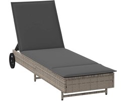 vidaXL - Ligbed - met - wielen - en - kussen - poly - rattan - grijs