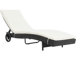 vidaXL - Ligbed - met - wielen - en - kussen - poly - rattan - zwart