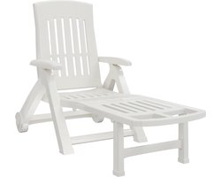 vidaXL - Ligbed - met - wielen - inklapbaar - PP - wit