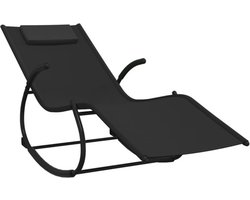 vidaXL - Ligbed - schommelend - staal - en - textileen - zwart