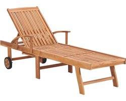 vidaXL Ligbed Teakhout met Antraciet Kussen Loungebed - Teak Lounge Chair - Tuinset - Buitendecoratie - Garden Furniture