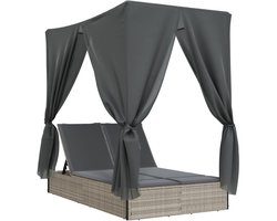 vidaXL Ligbed Tweepersoons met Dak en Gordijn Ligbed - Tuinset - Lounge Stoel - Buisstoel - Tuinbank