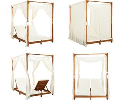 vidaXL Ligbed tweepersoons met gordijnen en kussens massief acaciahout - Ligbed - Ligbedden - Inklapbaar Ligbed - Inklapbare Ligbedden