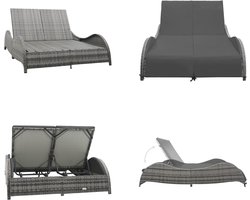 vidaXL Ligbed tweepersoons met kussen poly rattan antraciet - Ligstoel - Ligstoelen - Lig Stoel - Lig Stoelen