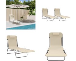 vidaXL - Ligbedden - 2 - st - inklapbaar - textileen - en - staal - crèmekleurig