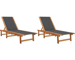 vidaXL - Ligbedden - 2 - st - massief - acaciahout - en - textileen