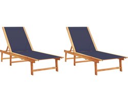 vidaXL - Ligbedden - 2 - st - massief - acaciahout - en - textileen - blauw