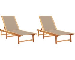 vidaXL - Ligbedden - 2 - st - massief - acaciahout - en - textileen - taupe