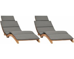 vidaXL - Ligbedden - 2 - st - met - kussens - massief - teakhout