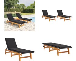 vidaXL - Ligbedden - 2 - st - met - kussens - poly - rattan - en - massief - acaciahout