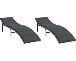 vidaXL - Ligbedden - 2 - st - met - kussens - poly - rattan - grijs