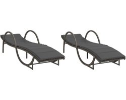 vidaXL - Ligbedden - 2 - st - met - kussens - poly - rattan - grijs