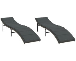 vidaXL Ligbedden 2 st met kussens poly rattan grijs - Ligbed - Ligbedden - Tuinstoel - Tuinmeubel