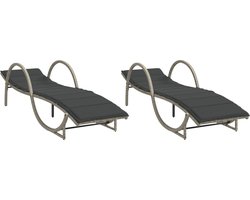 vidaXL - Ligbedden - 2 - st - met - kussens - poly - rattan - lichtgrijs