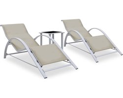 vidaXL - Ligbedden - 2 - st - met - tafel - aluminium - crèmekleurig