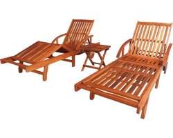 vidaXL - Ligbedden - 2 - st - met - tafel - massief - acaciahout