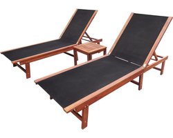 vidaXL - Ligbedden - 2 - st - met - tafel - massief - acaciahout - en - textileen