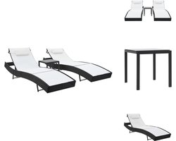vidaXL - Ligbedden - 2 - st - met - tafel - poly - rattan - en - textileen - zwart