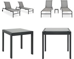 vidaXL - Ligbedden - 2 - st - met - tafel - textileen - en - staal