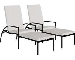 vidaXL Ligbedden 2 st - Polyetheen Rattan - Zwart Ligbed - Tuinset - Lounge Stoel - Buisstoel - Tuinstoel