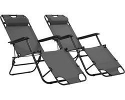 vidaXL - Ligbedden - inklapbaar - 2 - st - met - voetensteun - staal - grijs