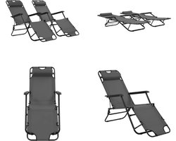vidaXL Ligbedden inklapbaar 2 st met voetensteun staal grijs - Ligbed - Ligstoelen - Opklapbaar Ligbed - Opklapbare Ligstoelen