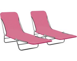 vidaXL - Ligbedden - inklapbaar - 2 - st - staal - en - stof - roze