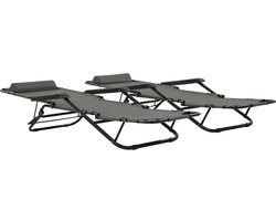 vidaXL Ligbedden - Inklapbaar - 2 stuks - Staal - Grijs Ligbed - Tuinset - Lounge Stoel - Buitenstoel - Tuinstoel