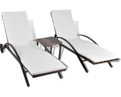 vidaXL - Ligbedden - met - tafel - poly - rattan - bruin