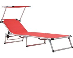 vidaXL Ligbedden Rood - Inklapbaar met Dak - Set van 2 Ligbed - Lounge Bed - Buitenmeubel - Tuinset - Balkon Meubel
