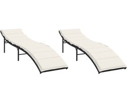 vidaXL Ligbedden - Set van 2 - Inclusief Kussens - Zwart Ligstoel - Lounge Stoel - Tuinset - Buitendecoratie - Tuinmeubilair